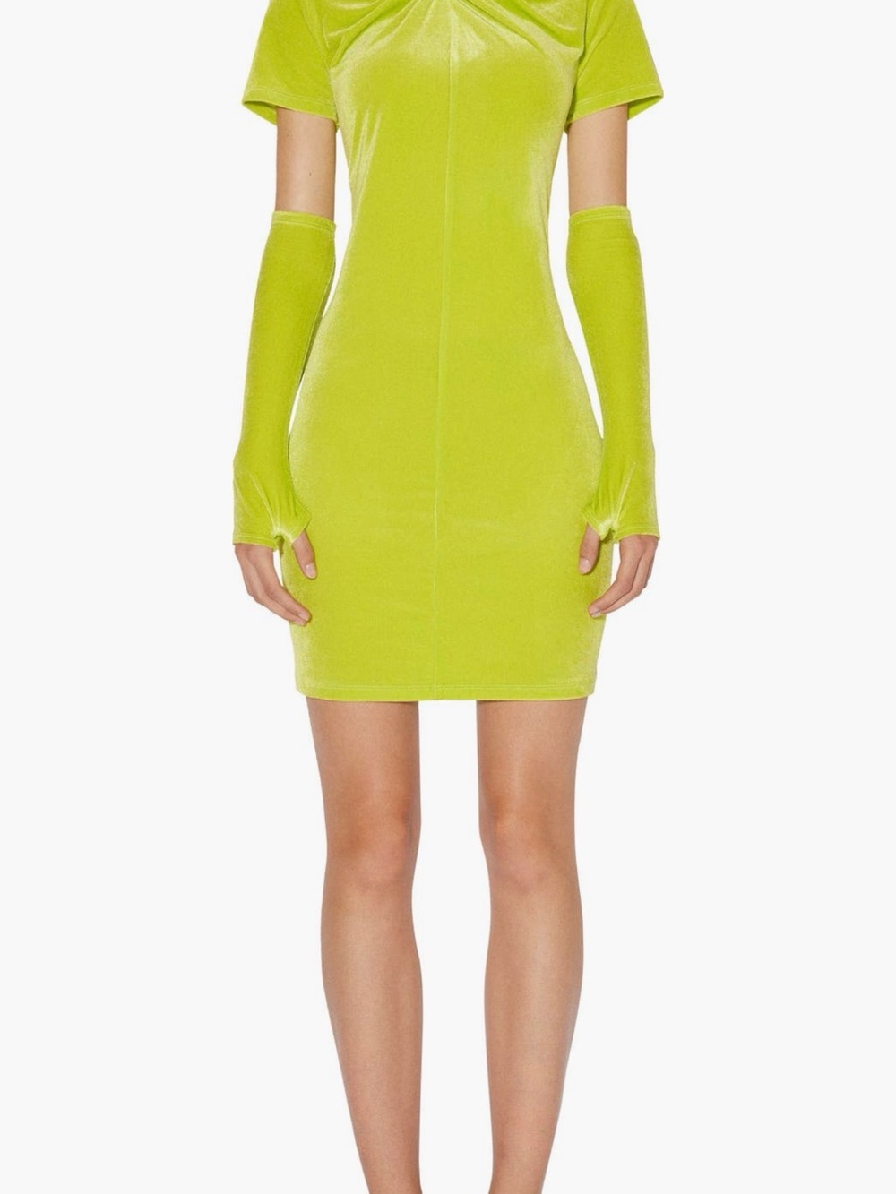 Neon Lime Velvet Mini Bodycon Dress